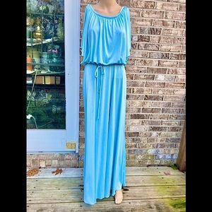 Vintage 70s Blue Fairycore Cottagecore Grecian Flowy Maxi Dress
